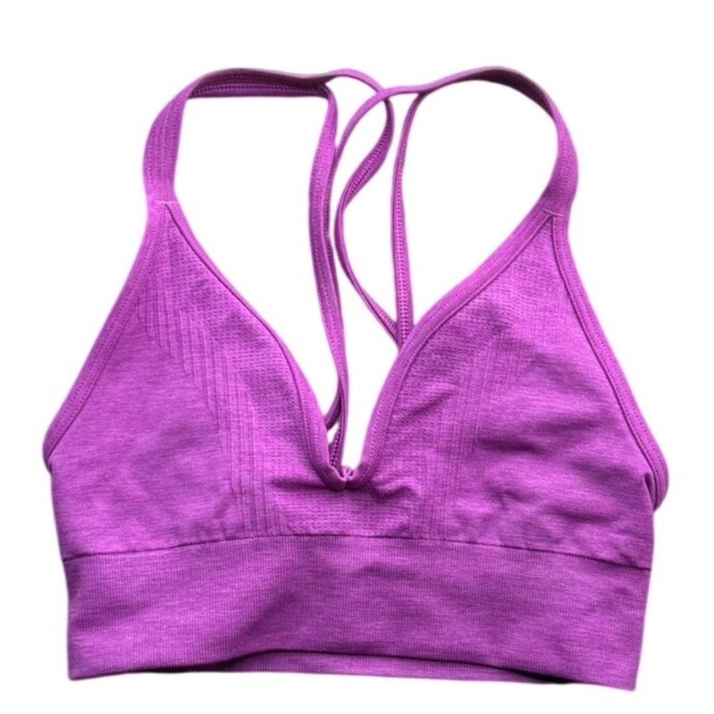 Lululemon Seamlessly Plunge Bra Women 2 Purple Strappy V-Neck‎ Gym Yoga Sport